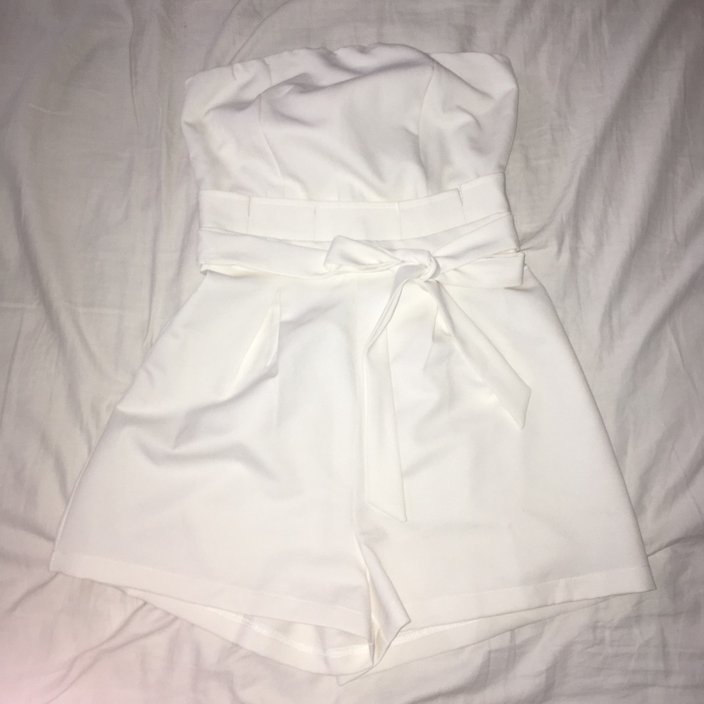 white strapless romper